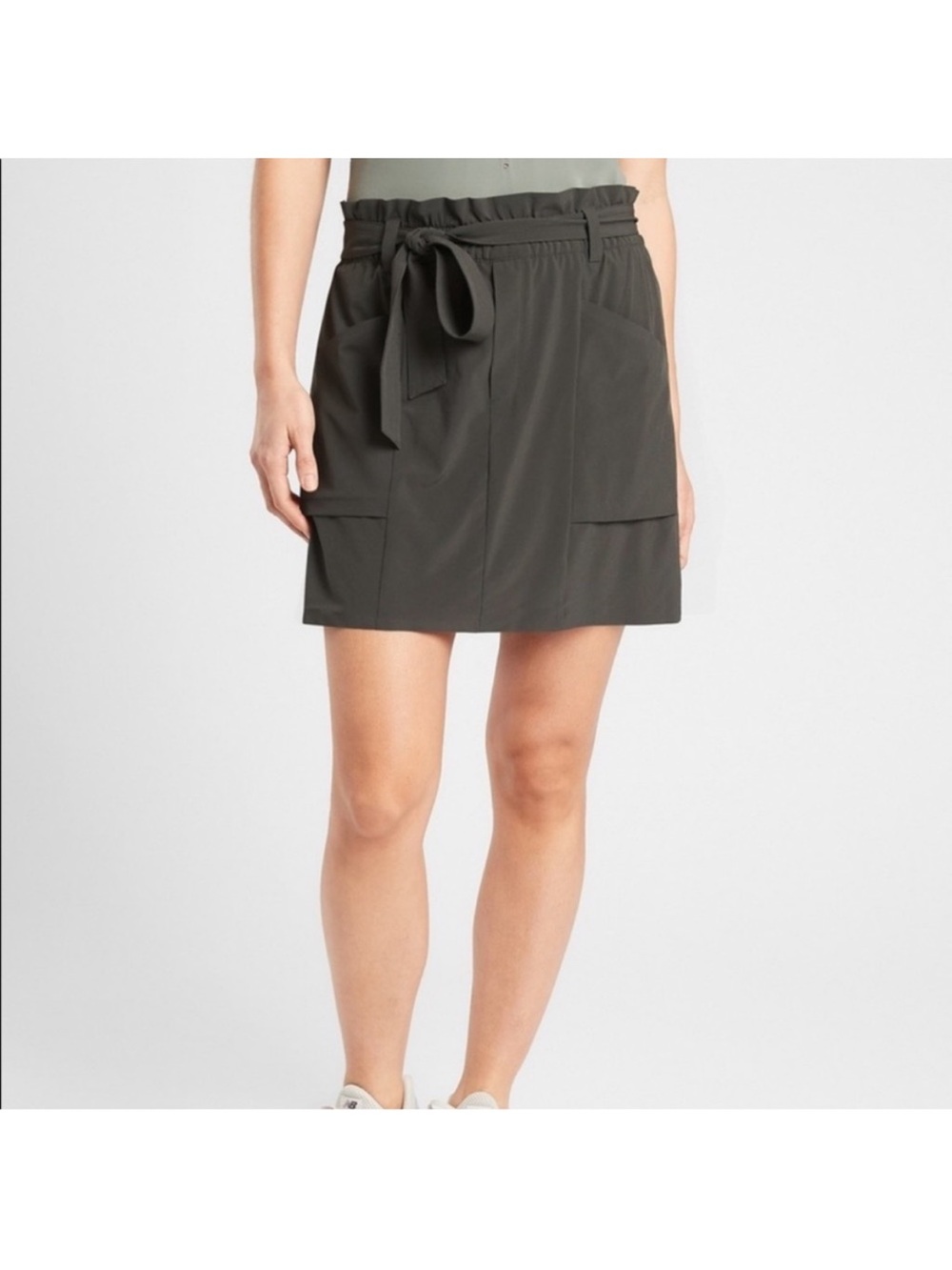 Athleta Skirt Black Skyline Skort Belted Tie Waist Travel Casual Pockets